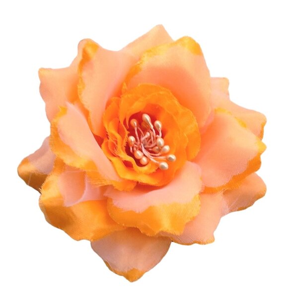 Vintage Flower Brooch  Boutonniere Lapel Pin Corsage Orange Statement 4 inch - Picture 7 of 7